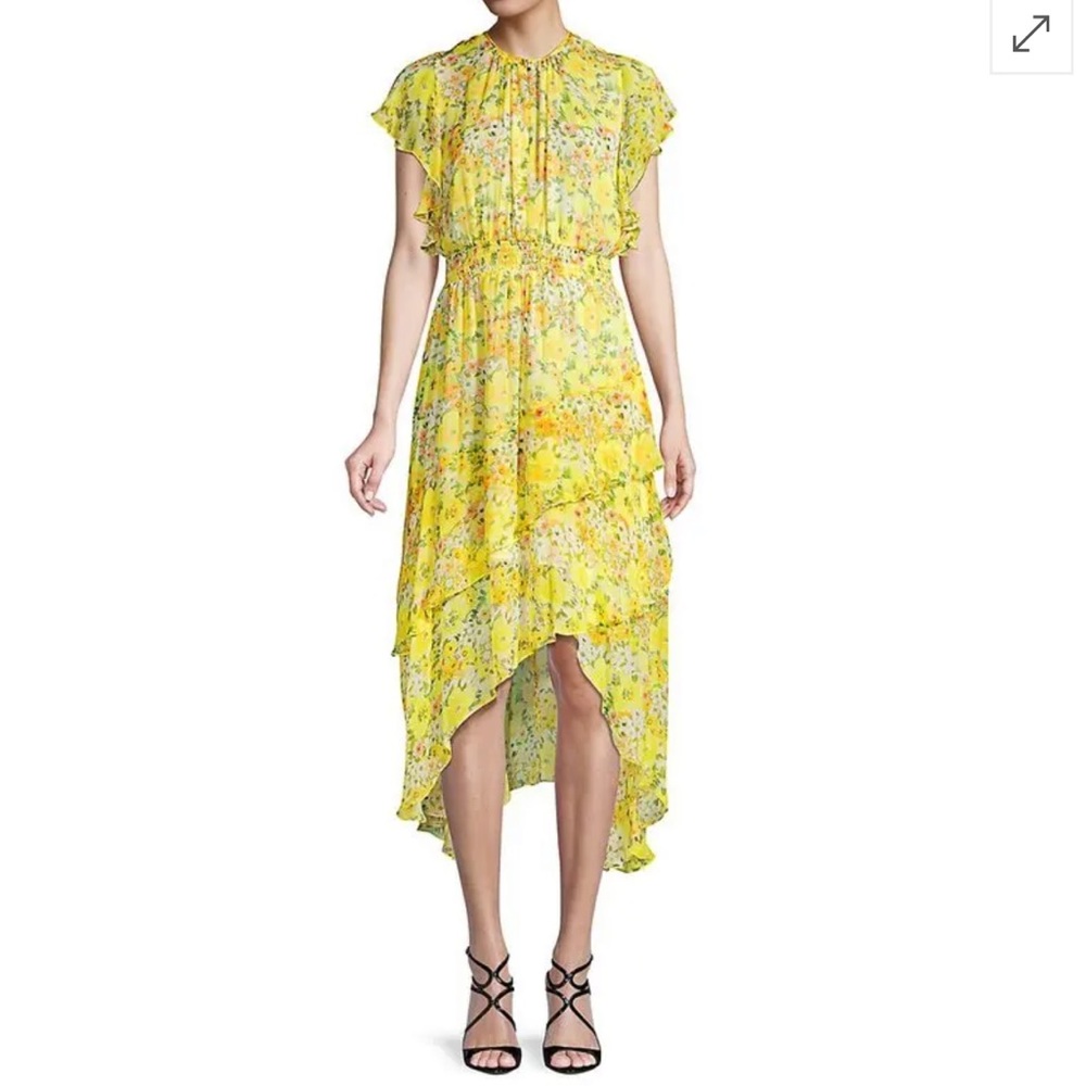 Shoshanna Candela Floral Ruffle Dress, Yellow Multi, Size 4